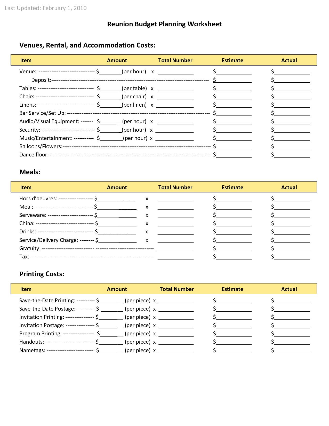 sample family reunion budget template sample family reunion budget template