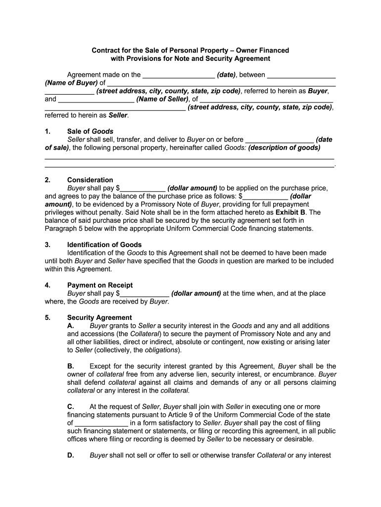 sample seller financing agreement template sample seller financing agreement template