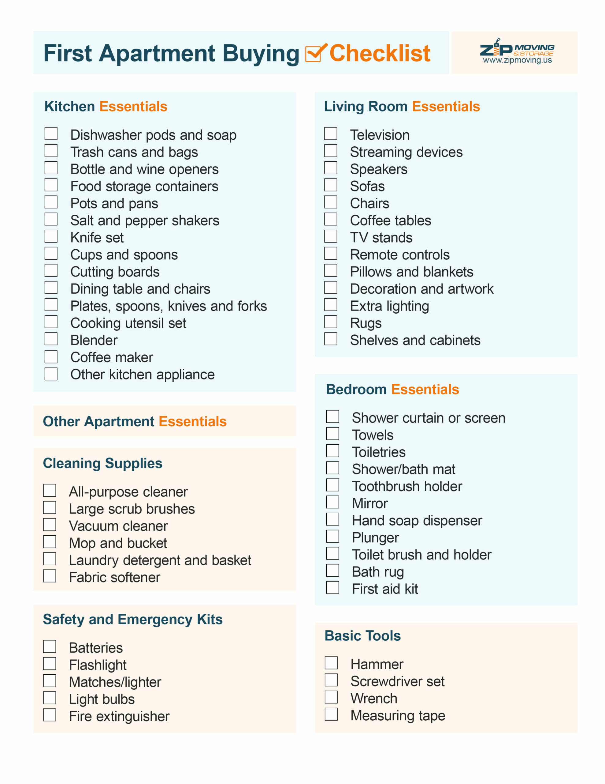 First Apartment Buying Checklist Zip Moving and Storage First Apartment Buying Checklist Zip Moving and Storage