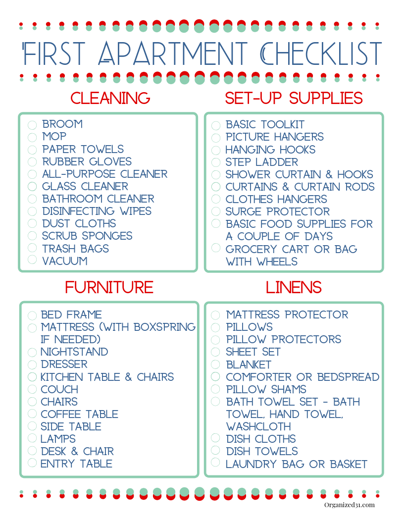 First Apartment Checklist First Apartment Checklist