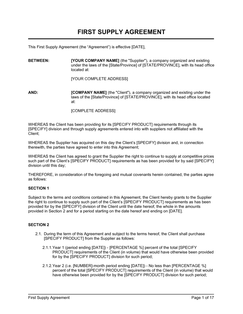 sample Supply Contract Agreement Template sample Supply Contract Agreement Template