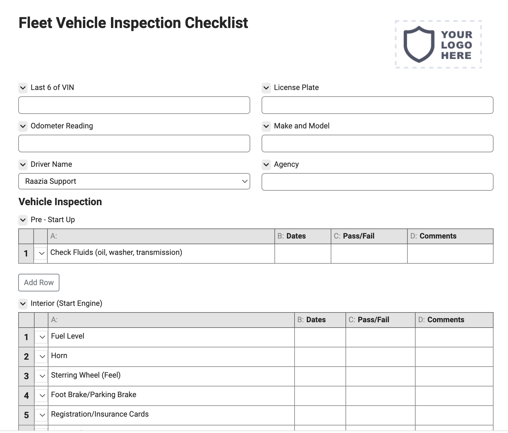 sample fleet vehicle checklist template sample fleet vehicle checklist template