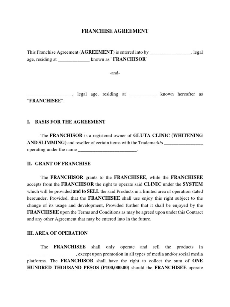 sample franchise agreement template sample franchise agreement template