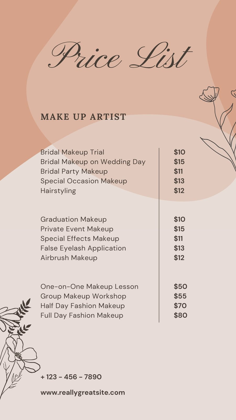 sample Makeup Price List Template sample Makeup Price List Template