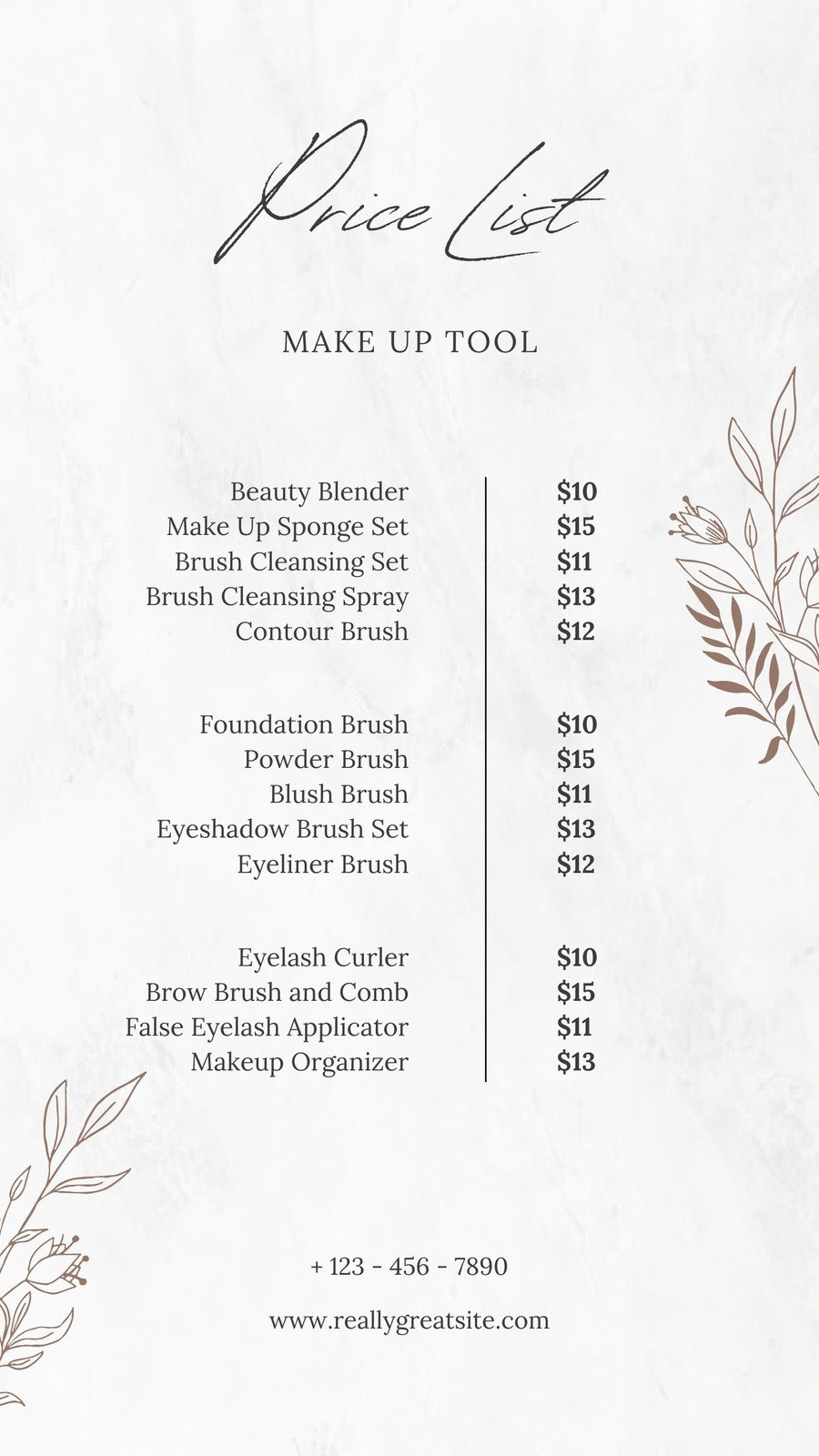 sample Makeup Price List Template sample Makeup Price List Template