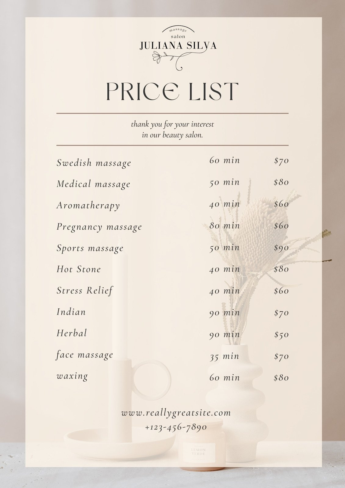 sample Massage Price List Template sample Massage Price List Template