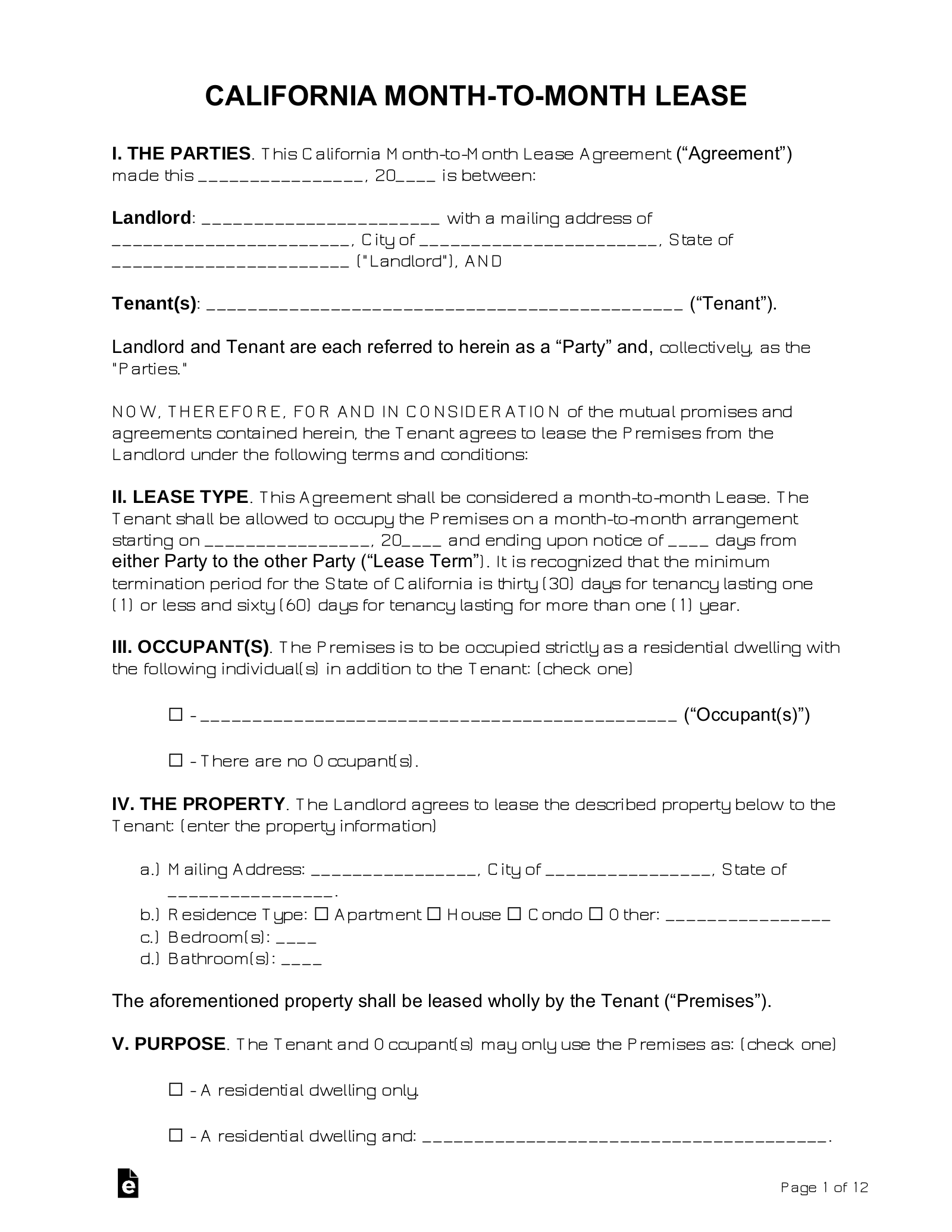 sample month to month lease agreement template sample month to month lease agreement template
