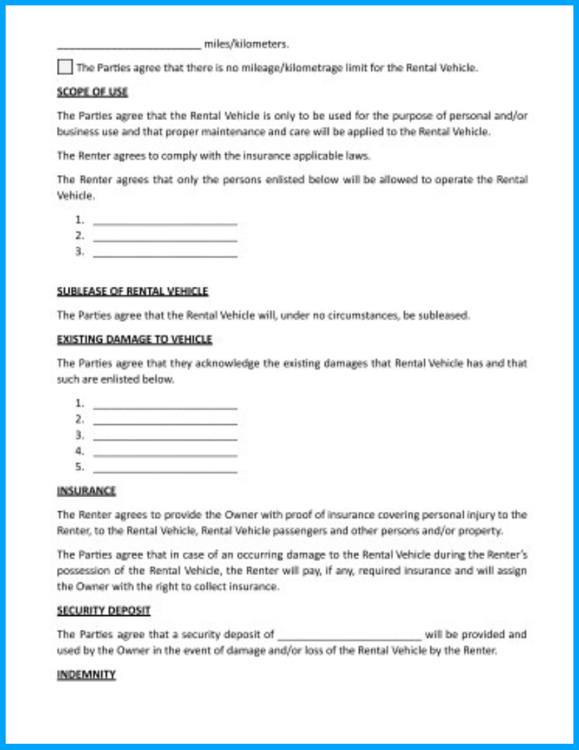 sample car rent agreement template sample car rent agreement template