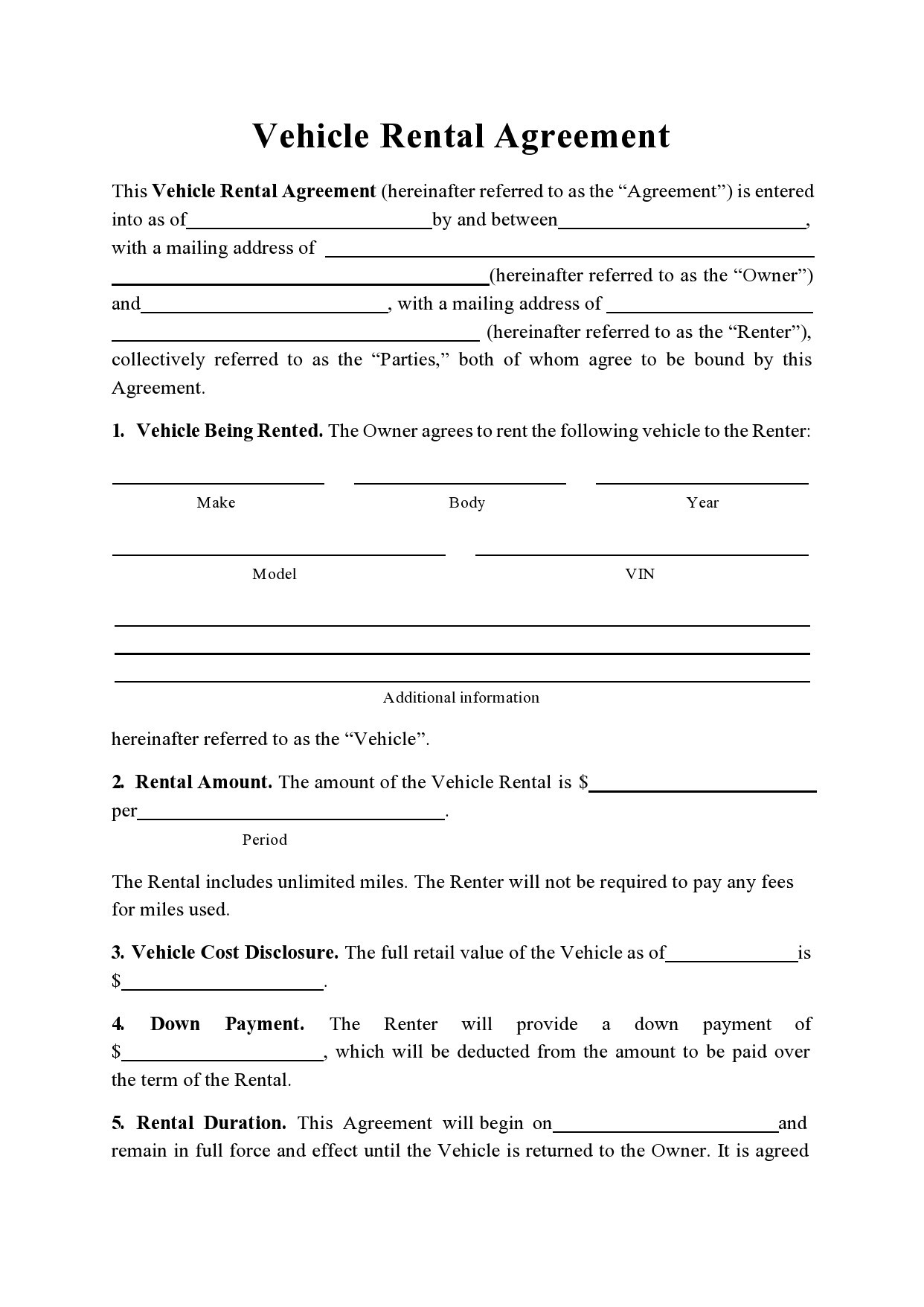 sample car rent agreement template sample car rent agreement template