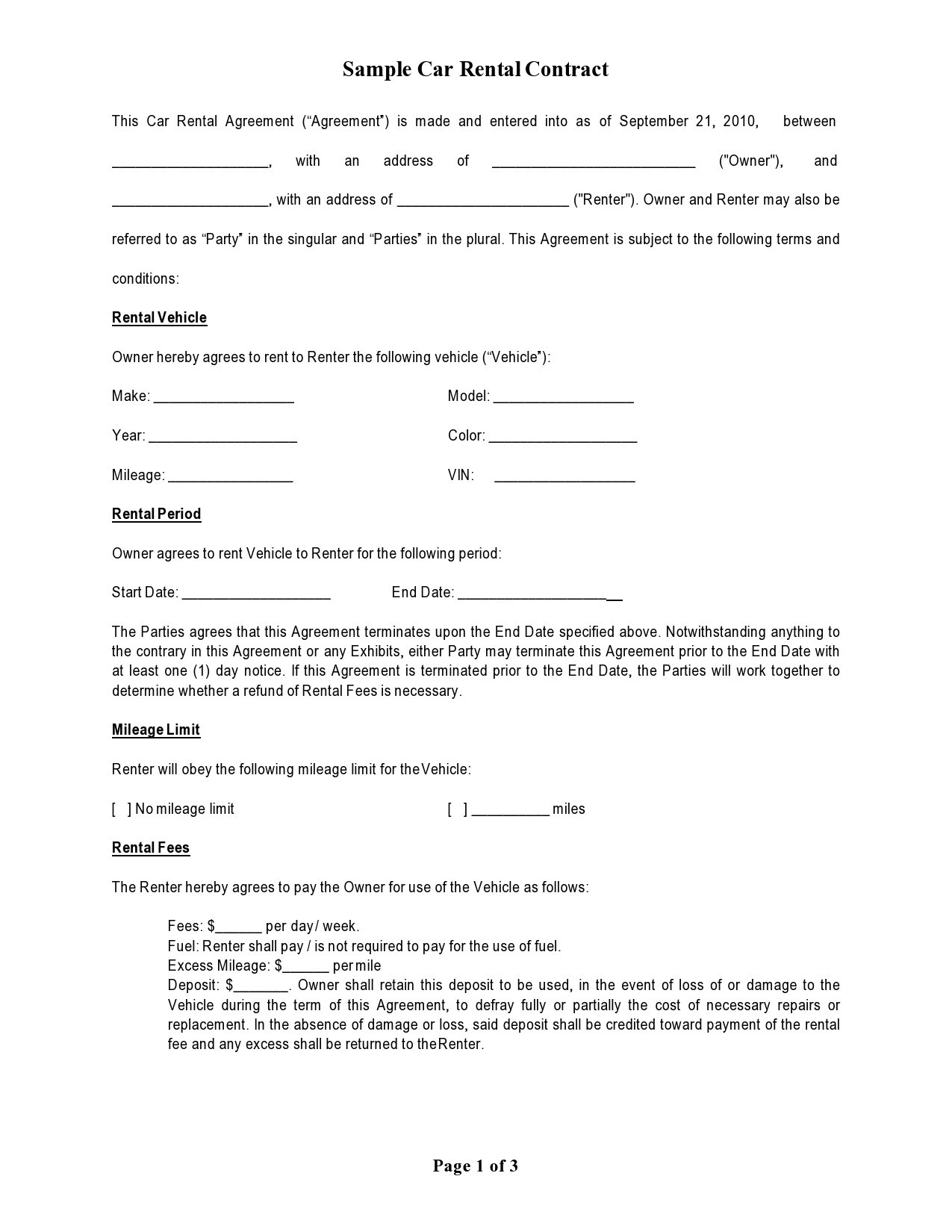 sample car rent agreement template sample car rent agreement template