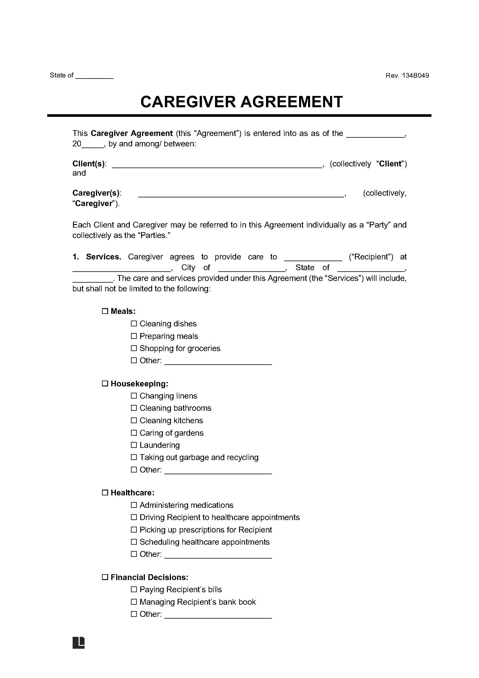 sample caregiver agreement template sample caregiver agreement template