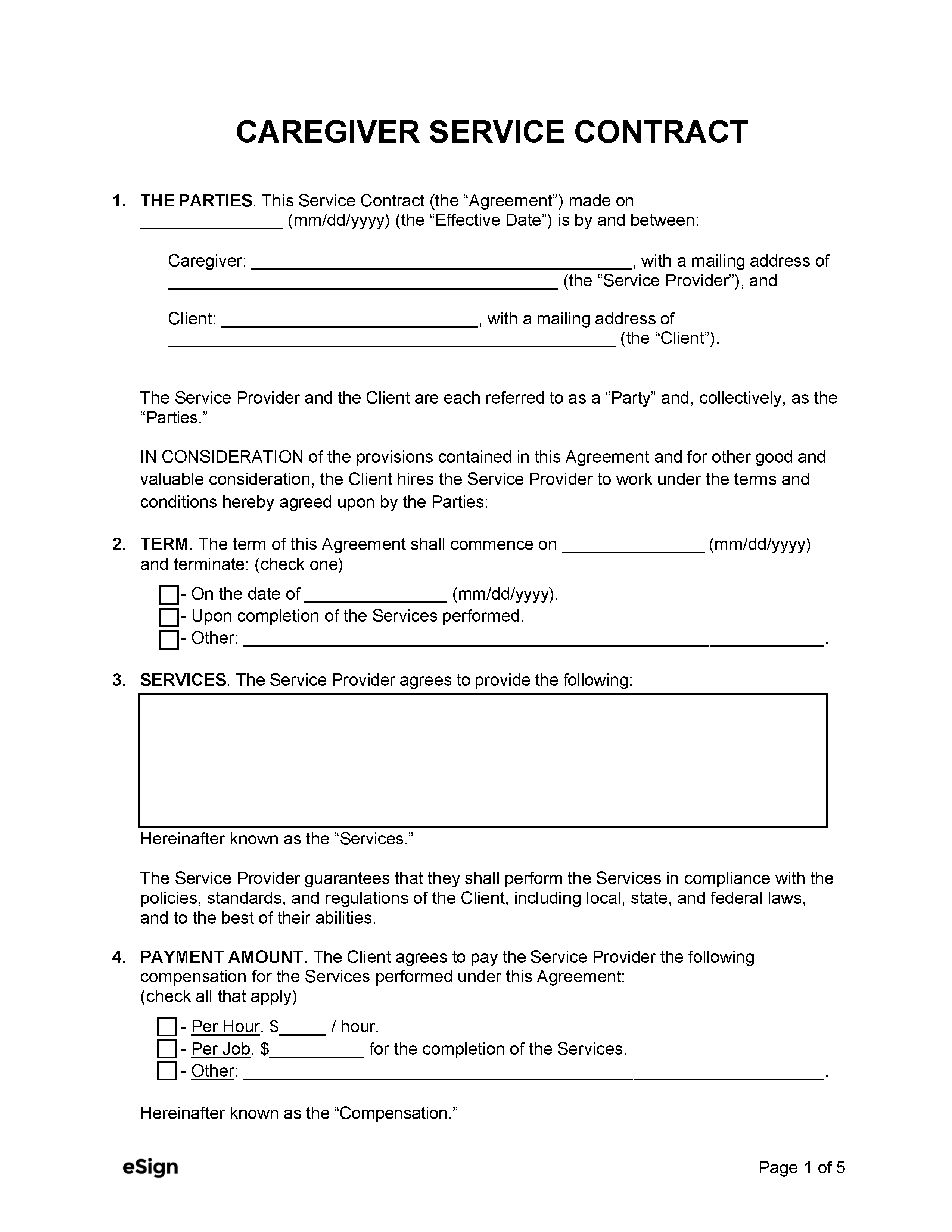 sample caregiver agreement template sample caregiver agreement template