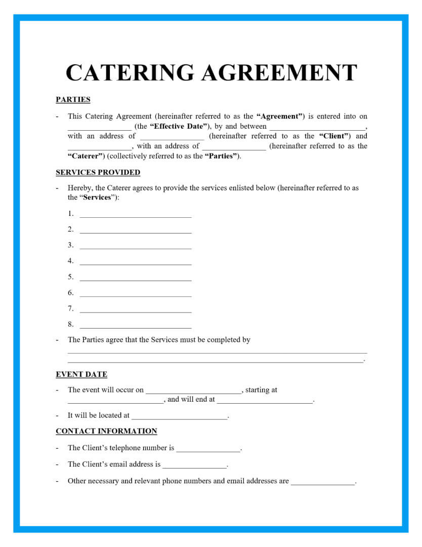 sample catering agreement template sample catering agreement template