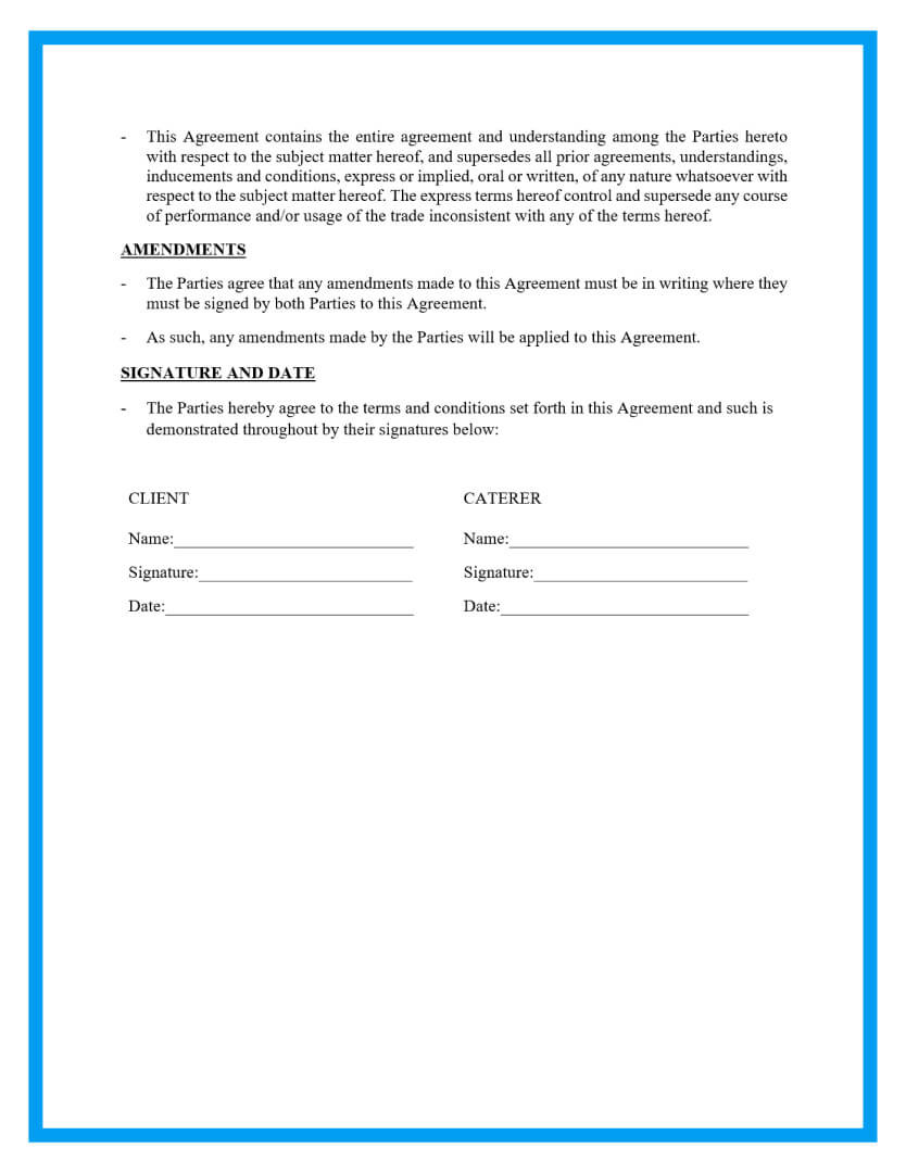 sample catering agreement template sample catering agreement template