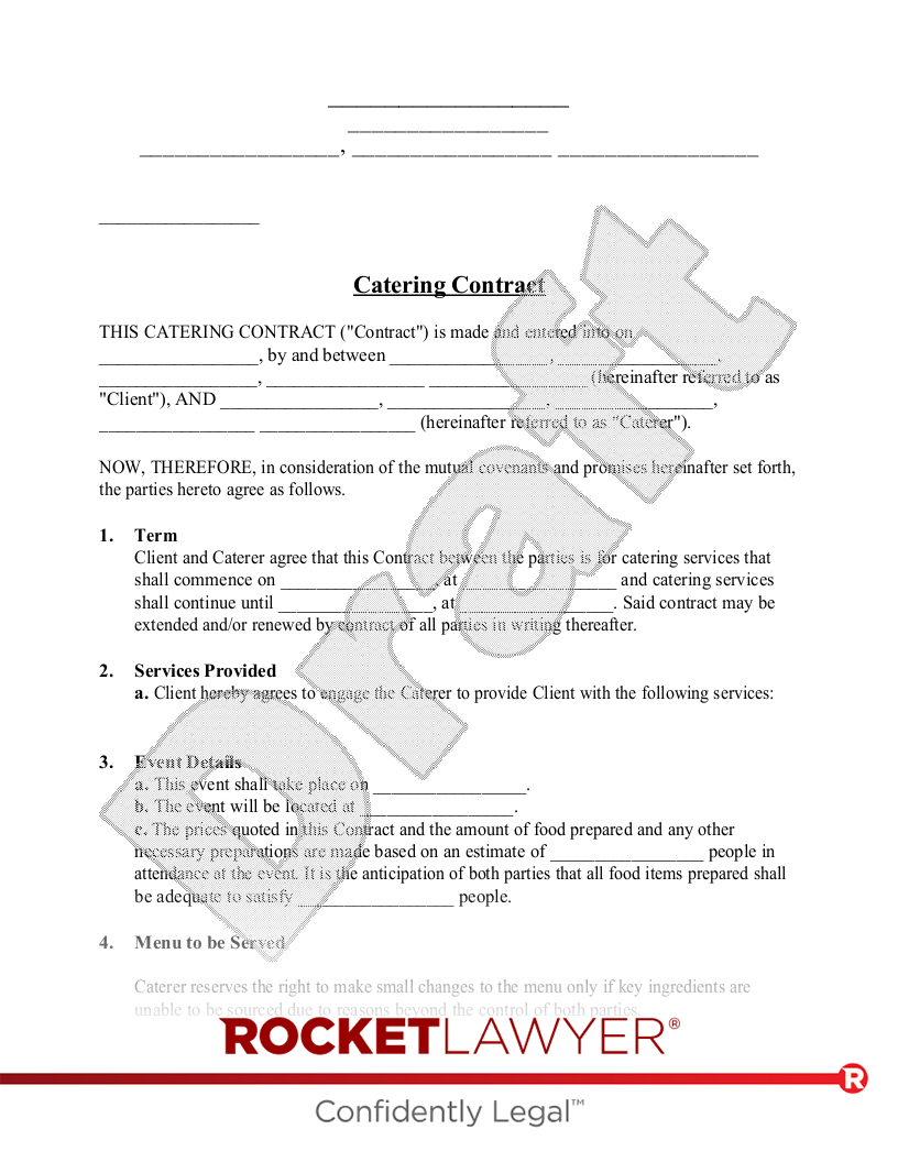 sample catering agreement template sample catering agreement template