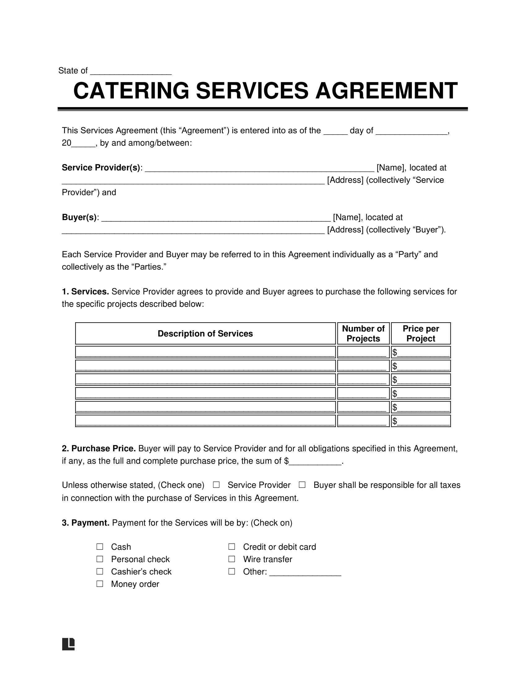 sample catering agreement template sample catering agreement template