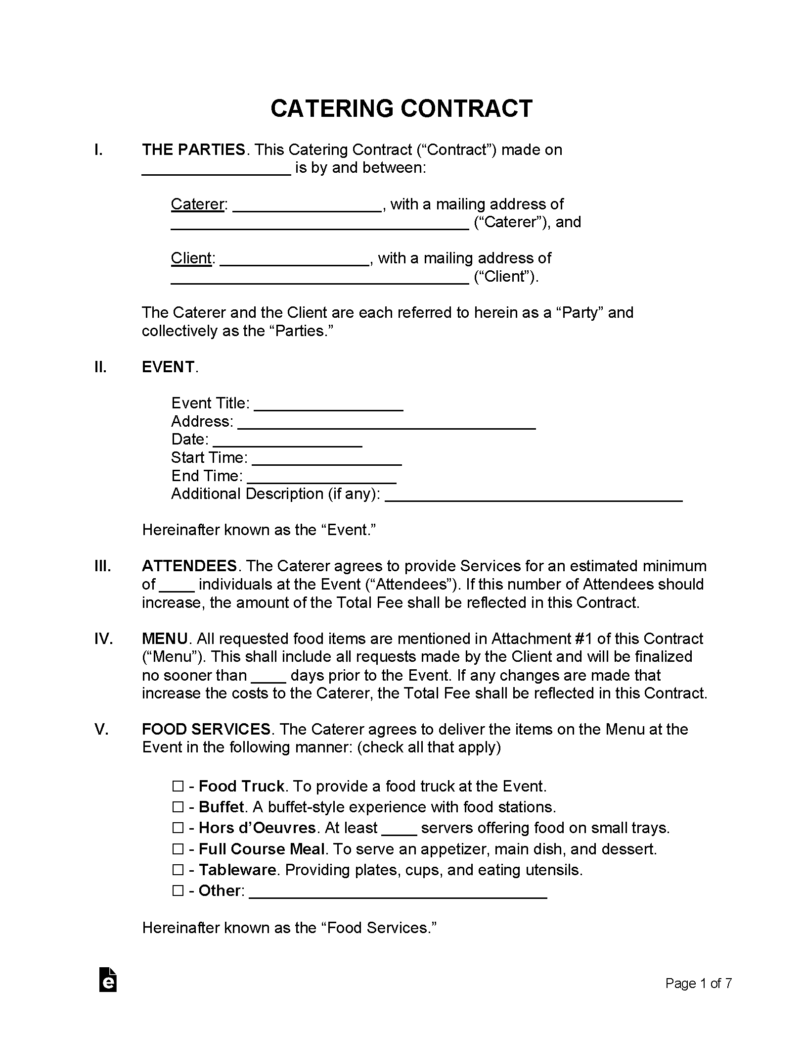sample catering agreement template sample catering agreement template