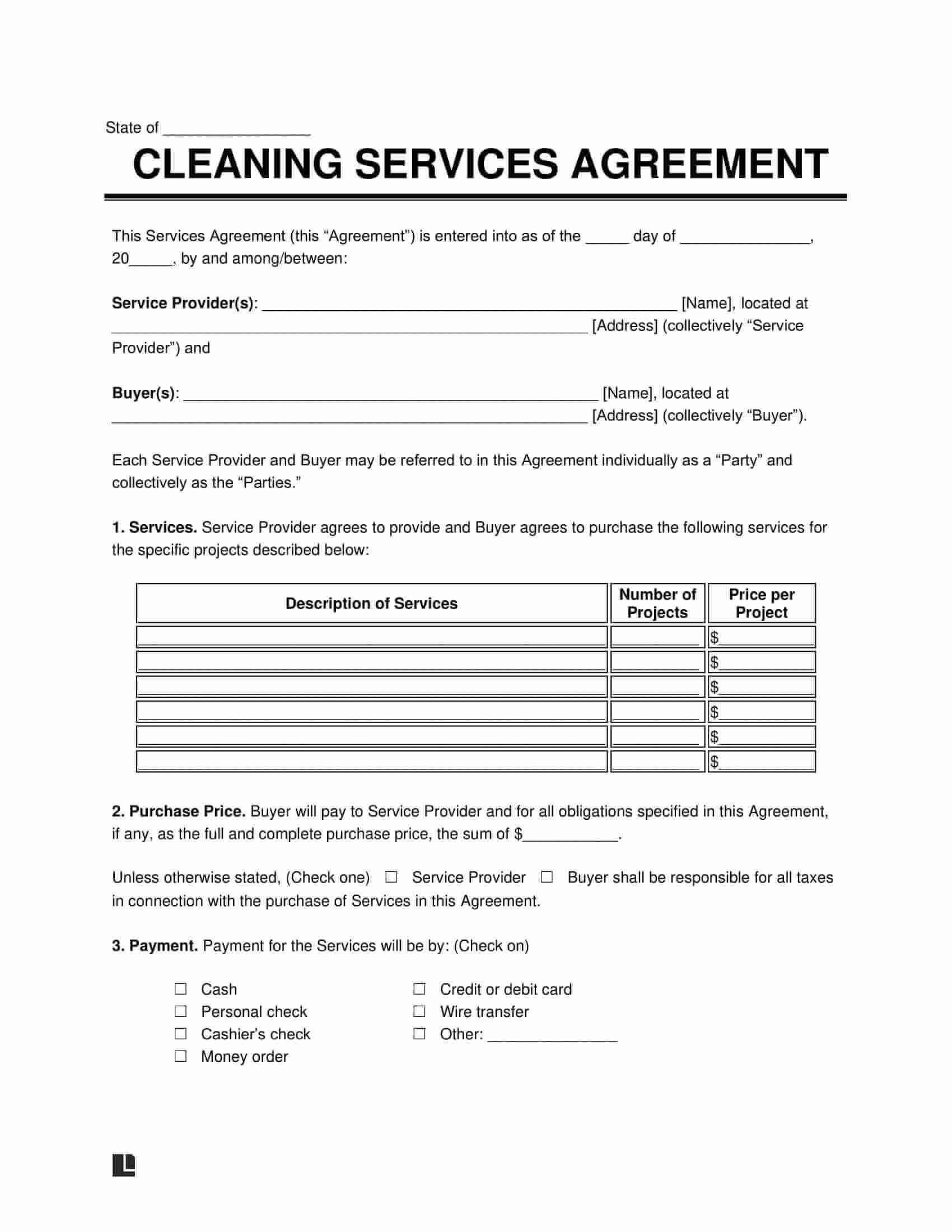 sample cleaning agreement template sample cleaning agreement template