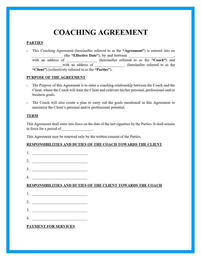 sample coaching agreement template sample coaching agreement template