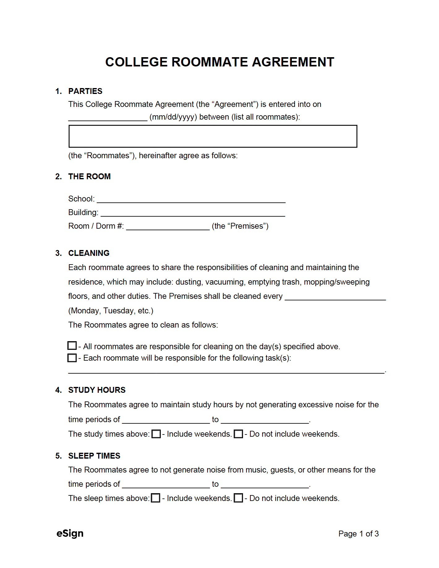 sample roommate agreement template sample roommate agreement template