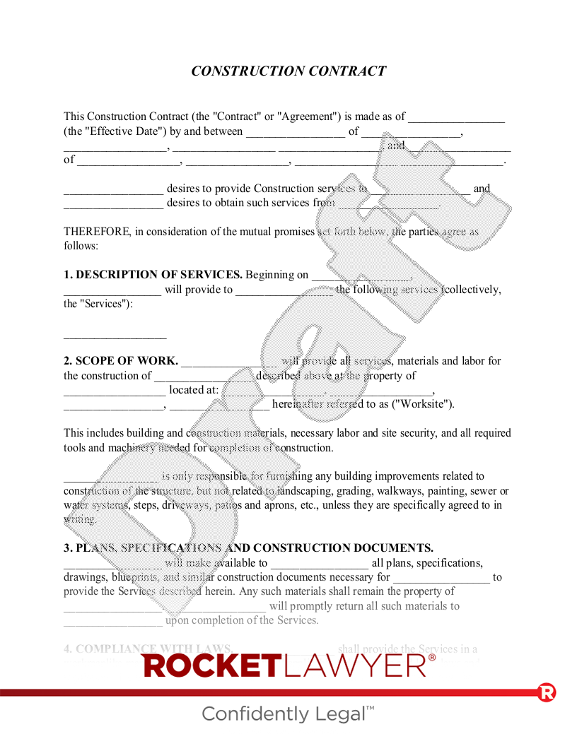 sample construction agreement template sample construction agreement template
