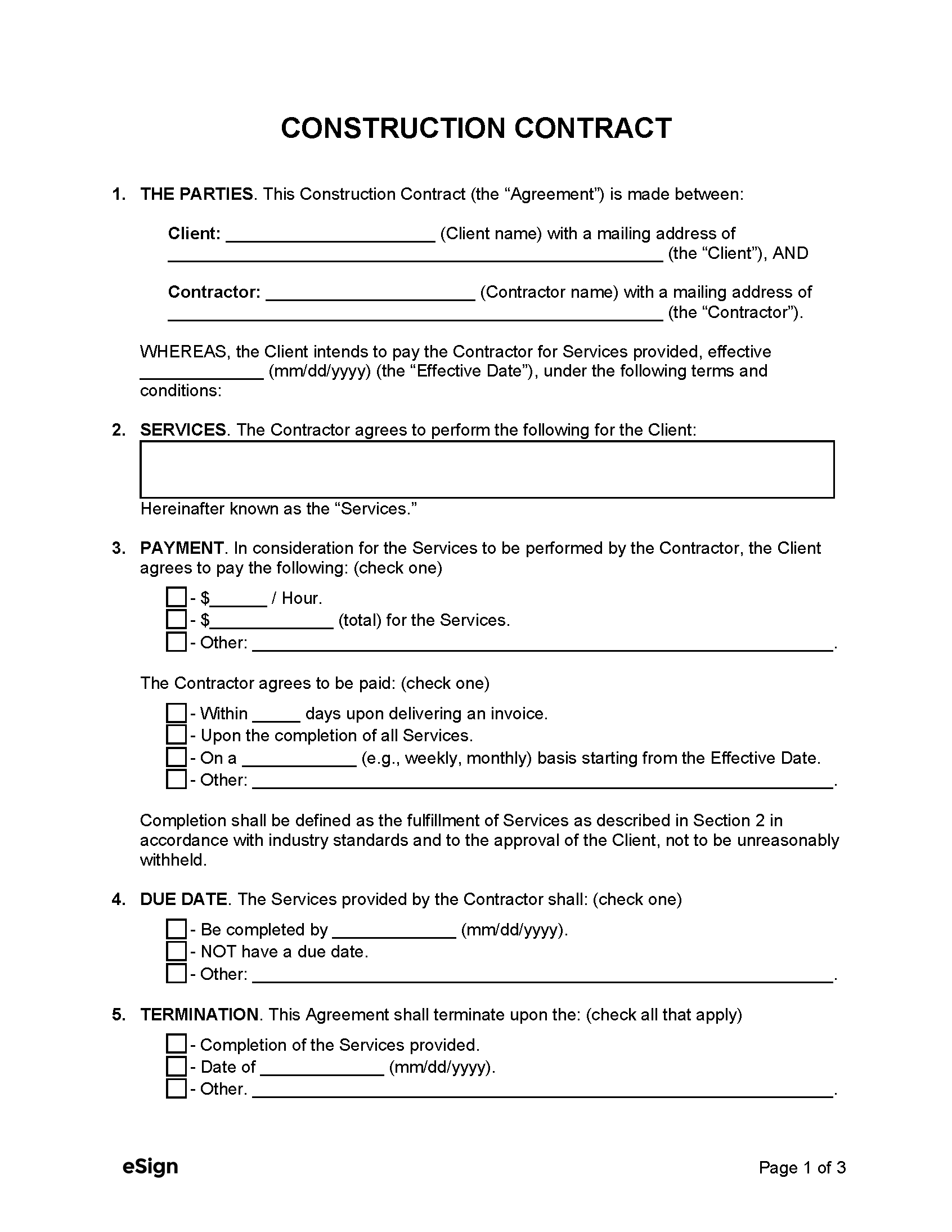 sample construction agreement template sample construction agreement template