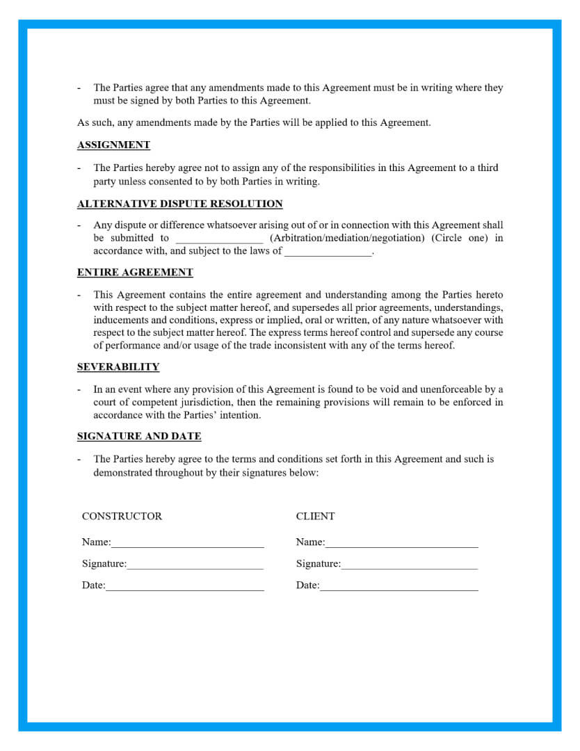 sample construction agreement template sample construction agreement template