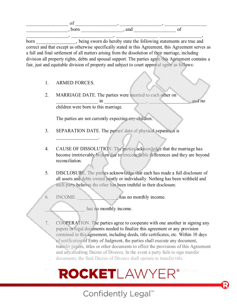 sample divorce agreement template sample divorce agreement template