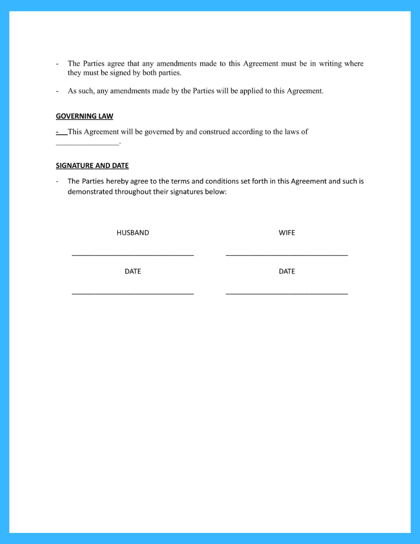 sample divorce agreement template sample divorce agreement template