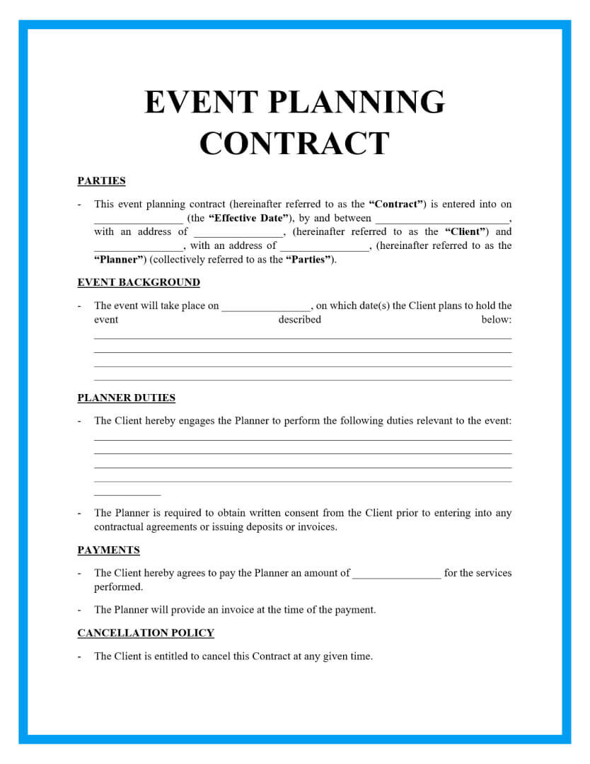 sample event planning agreement template sample event planning agreement template
