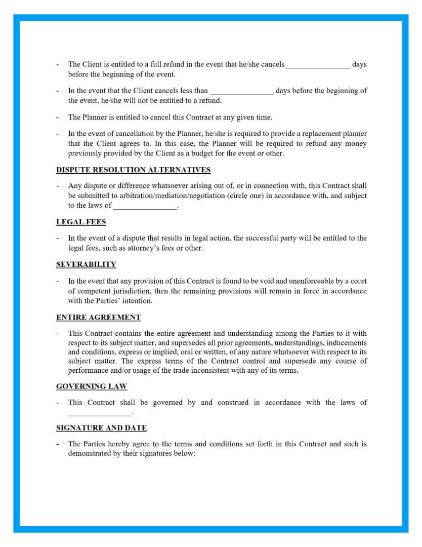 sample event planning agreement template sample event planning agreement template