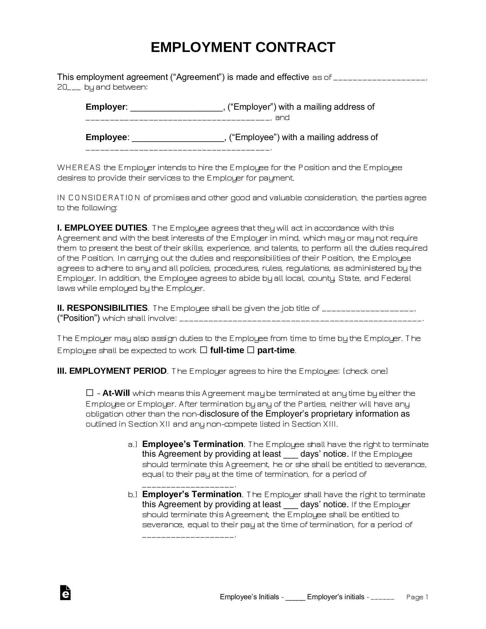 sample employment agreement template sample employment agreement template