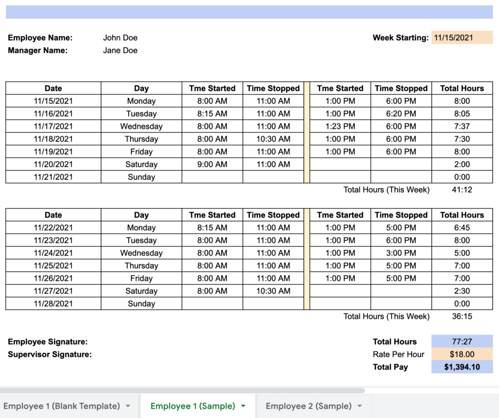 sample multiple employees timesheet template sample multiple employees timesheet template