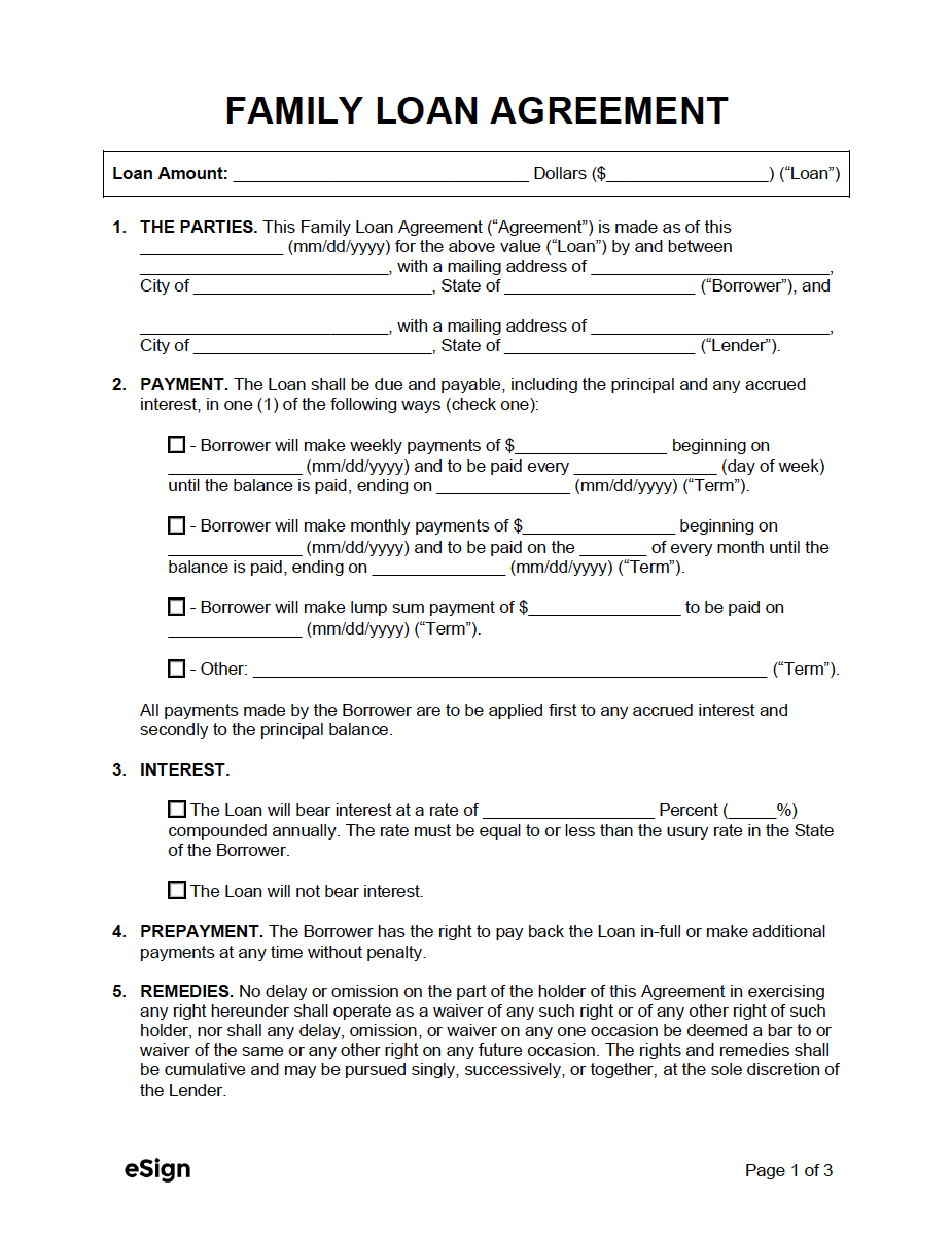 sample family loan agreement template sample family loan agreement template