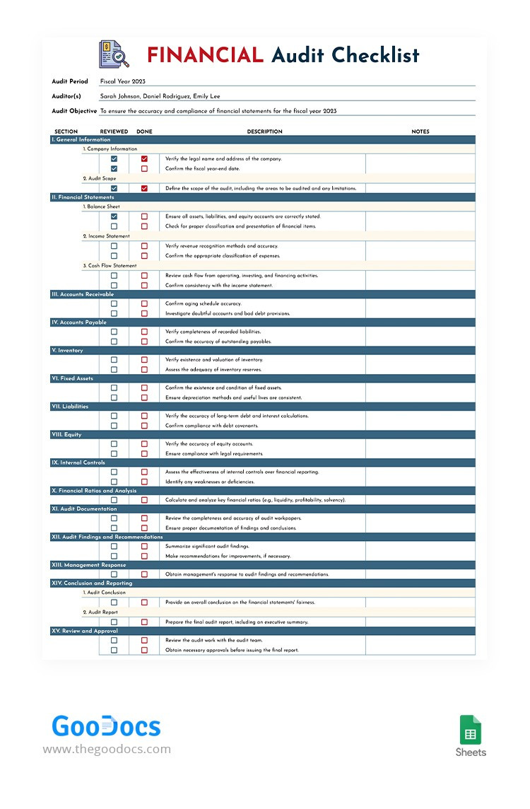 sample financial audit checklist template sample financial audit checklist template