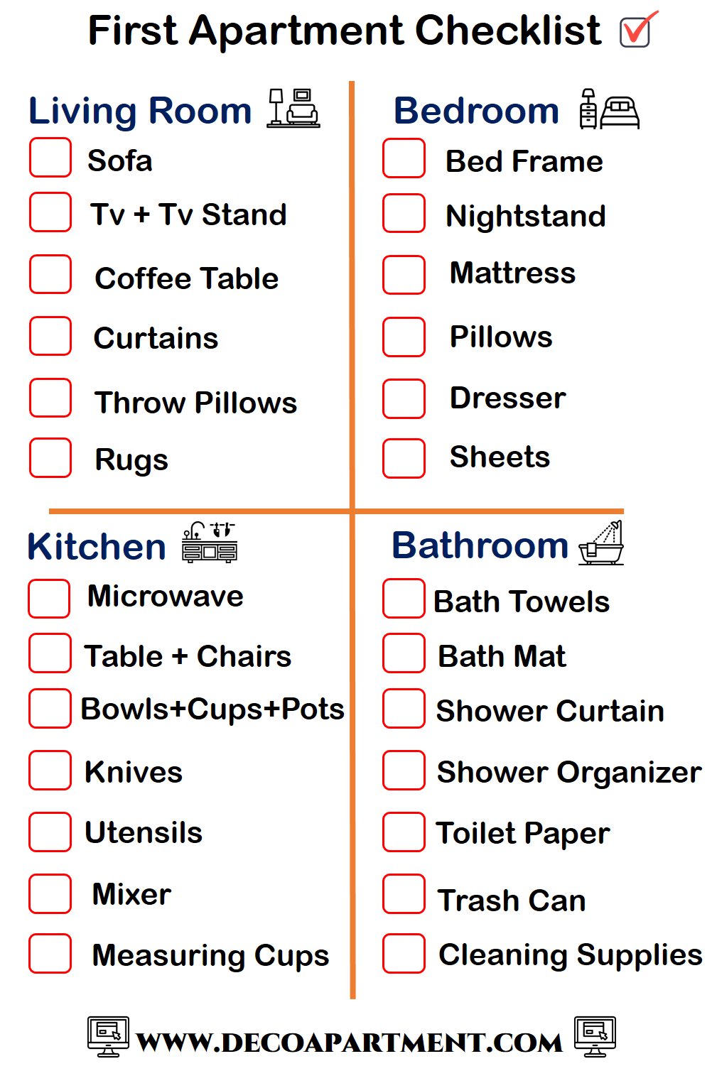 Free First Apartment Checklist - DecoApartment - Medium Free First Apartment Checklist - DecoApartment - Medium