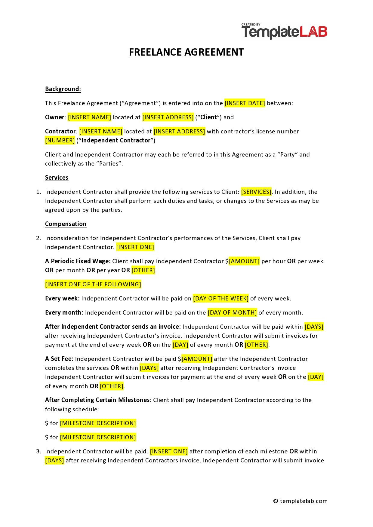 sample freelance contractor agreement template sample freelance contractor agreement template