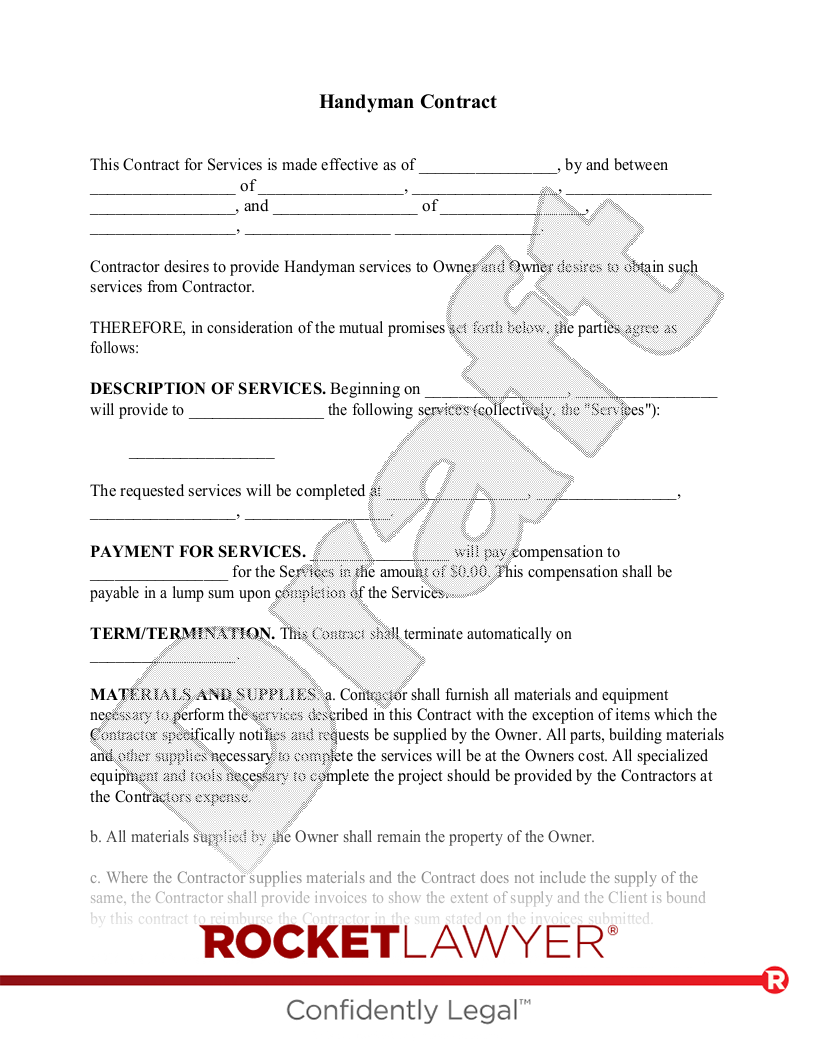 sample handyman agreement template sample handyman agreement template
