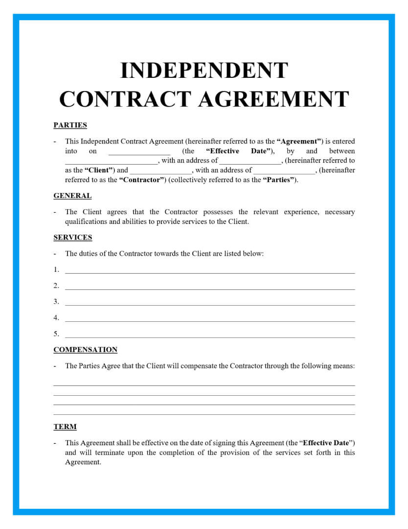 sample independent contractor agreement template sample independent contractor agreement template