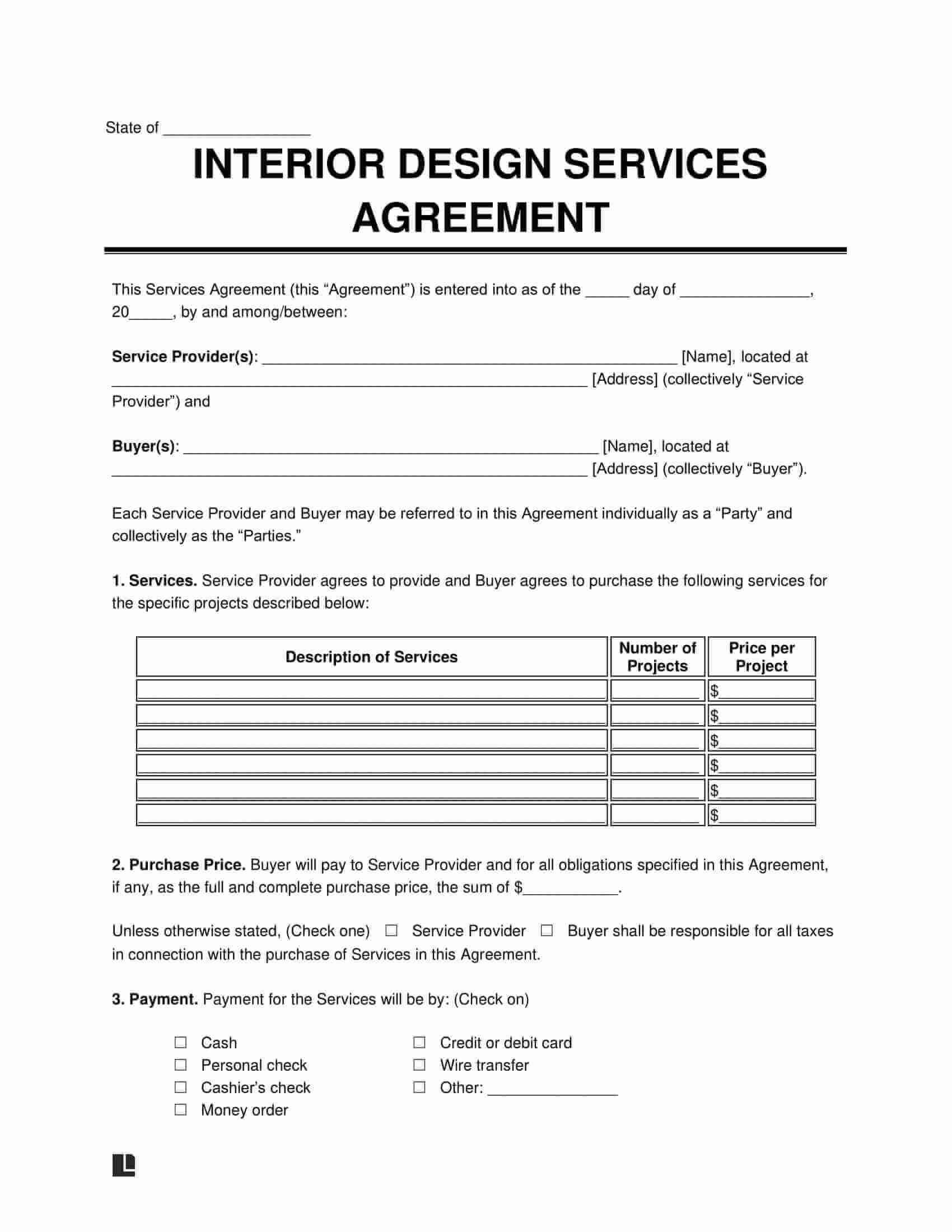 sample interior design agreement template sample interior design agreement template