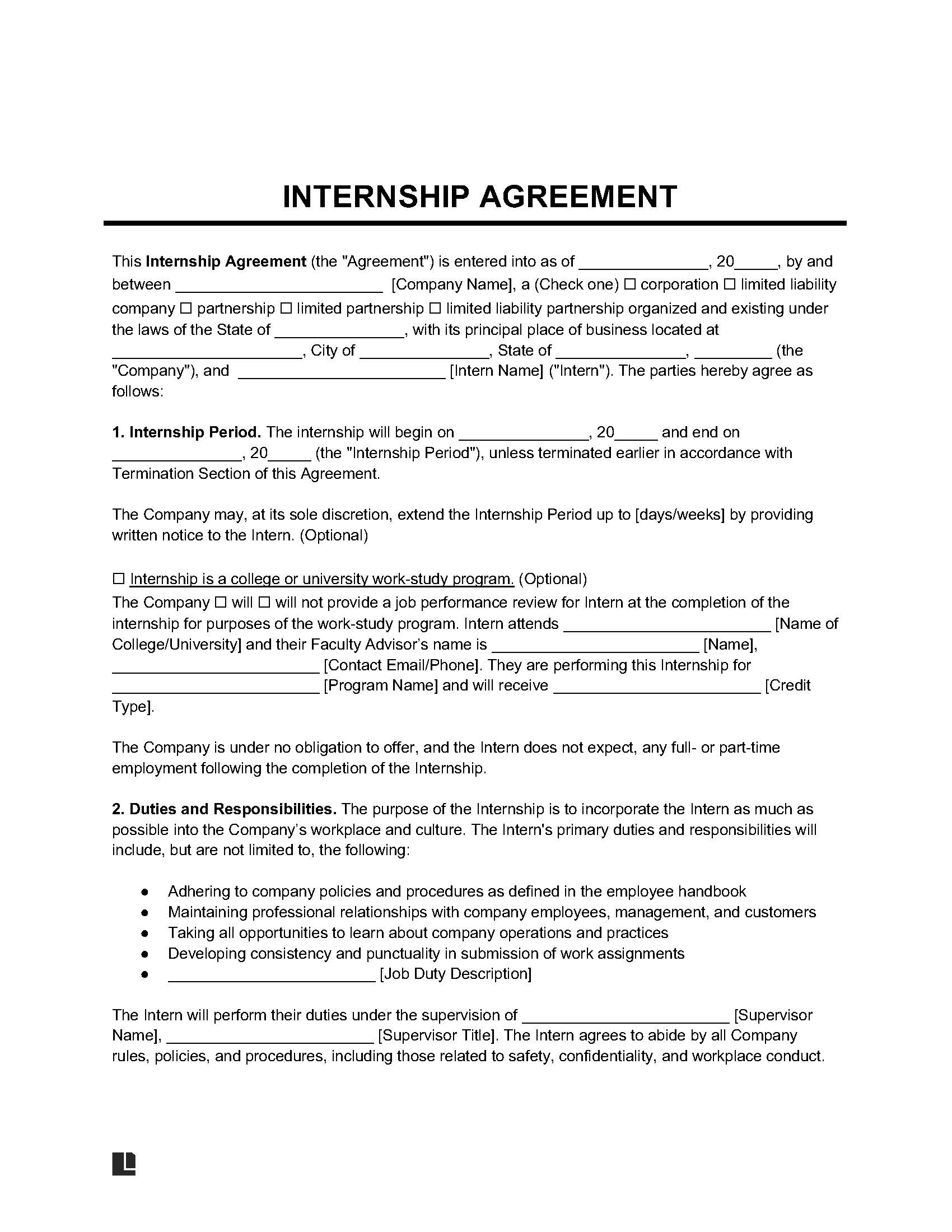 sample internship agreement template sample internship agreement template