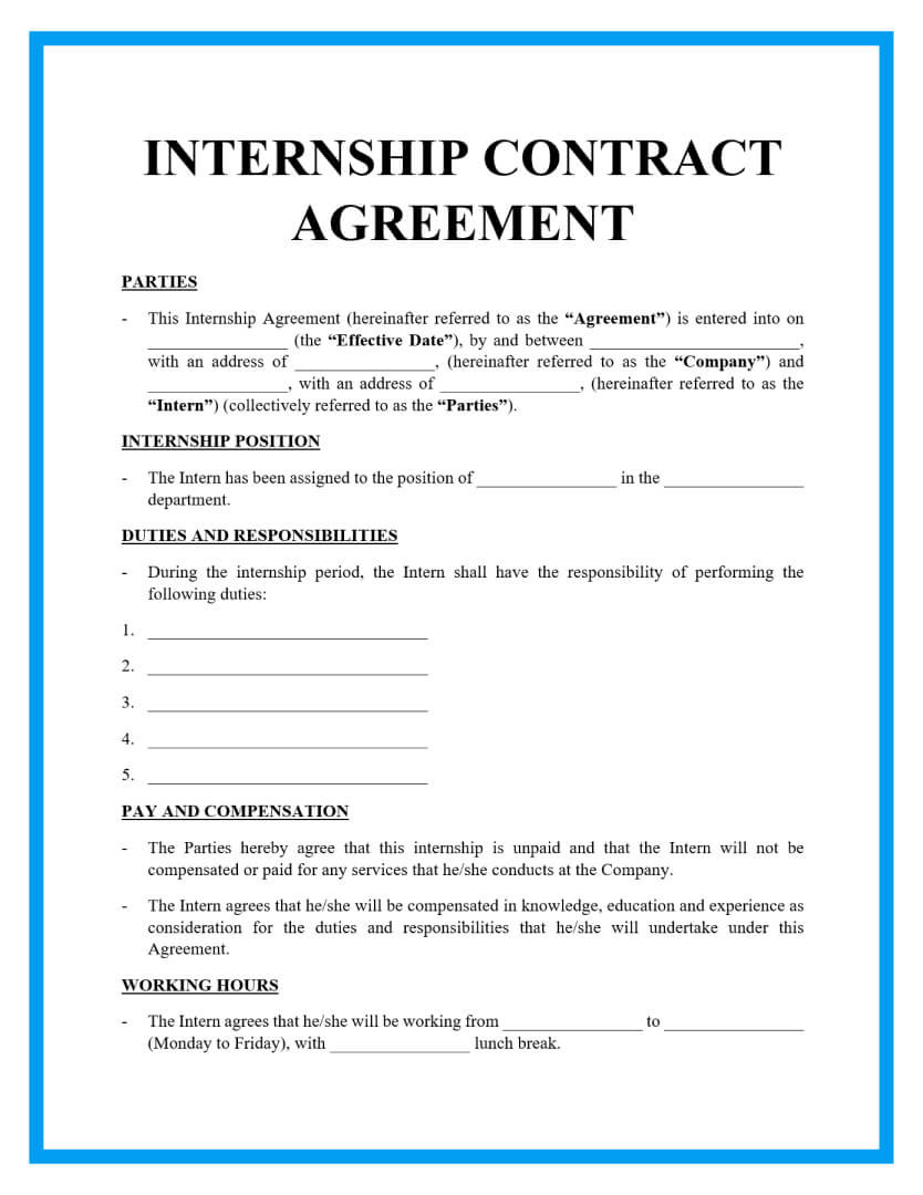 sample internship agreement template sample internship agreement template