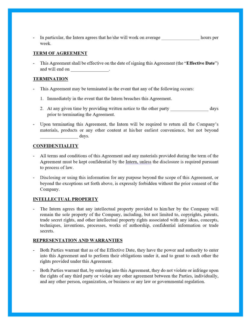 sample internship agreement template sample internship agreement template