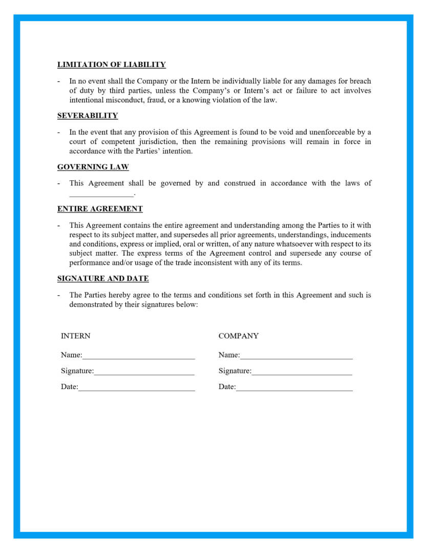 sample internship agreement template sample internship agreement template