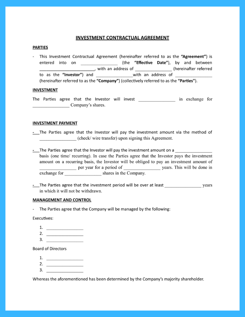 sample investment agreement template sample investment agreement template