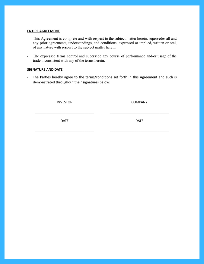 sample investment agreement template sample investment agreement template