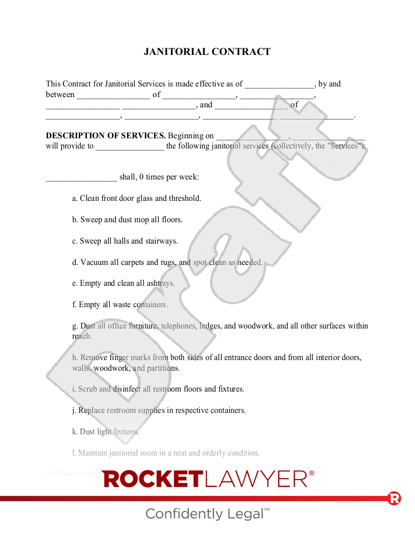 sample janitorial agreement template sample janitorial agreement template