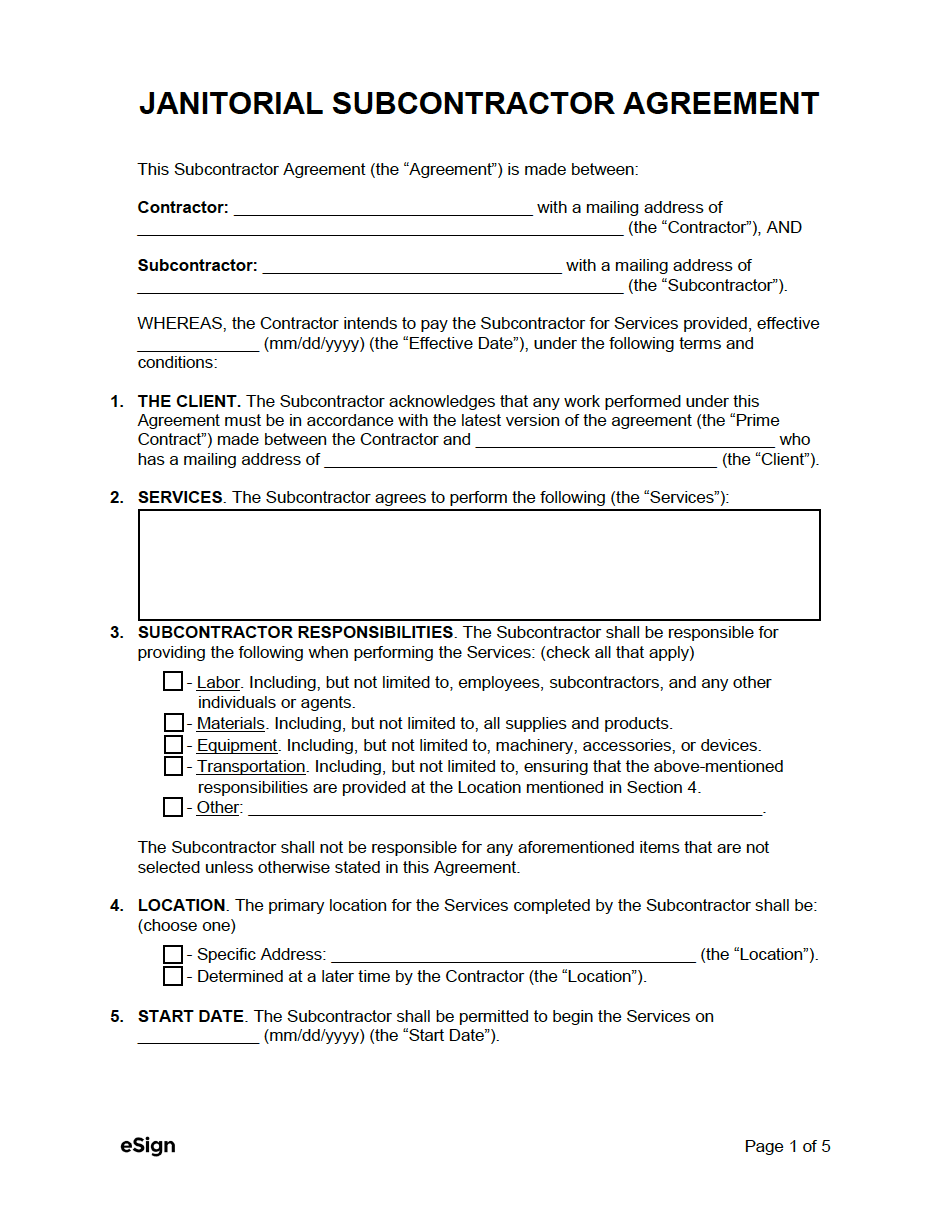 sample janitorial agreement template sample janitorial agreement template
