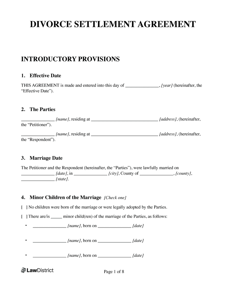 sample divorce agreement template sample divorce agreement template