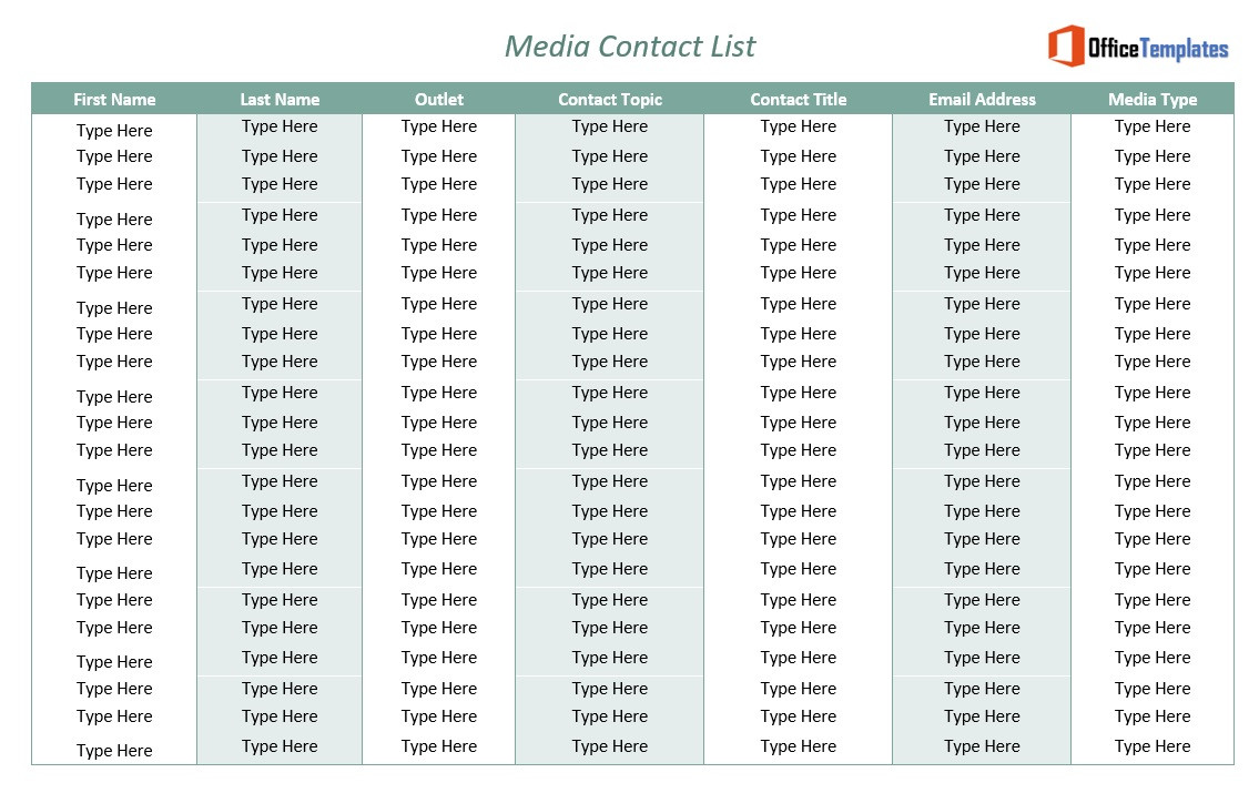 Free Media Contact List Templates - Office Templates Free Media Contact List Templates - Office Templates